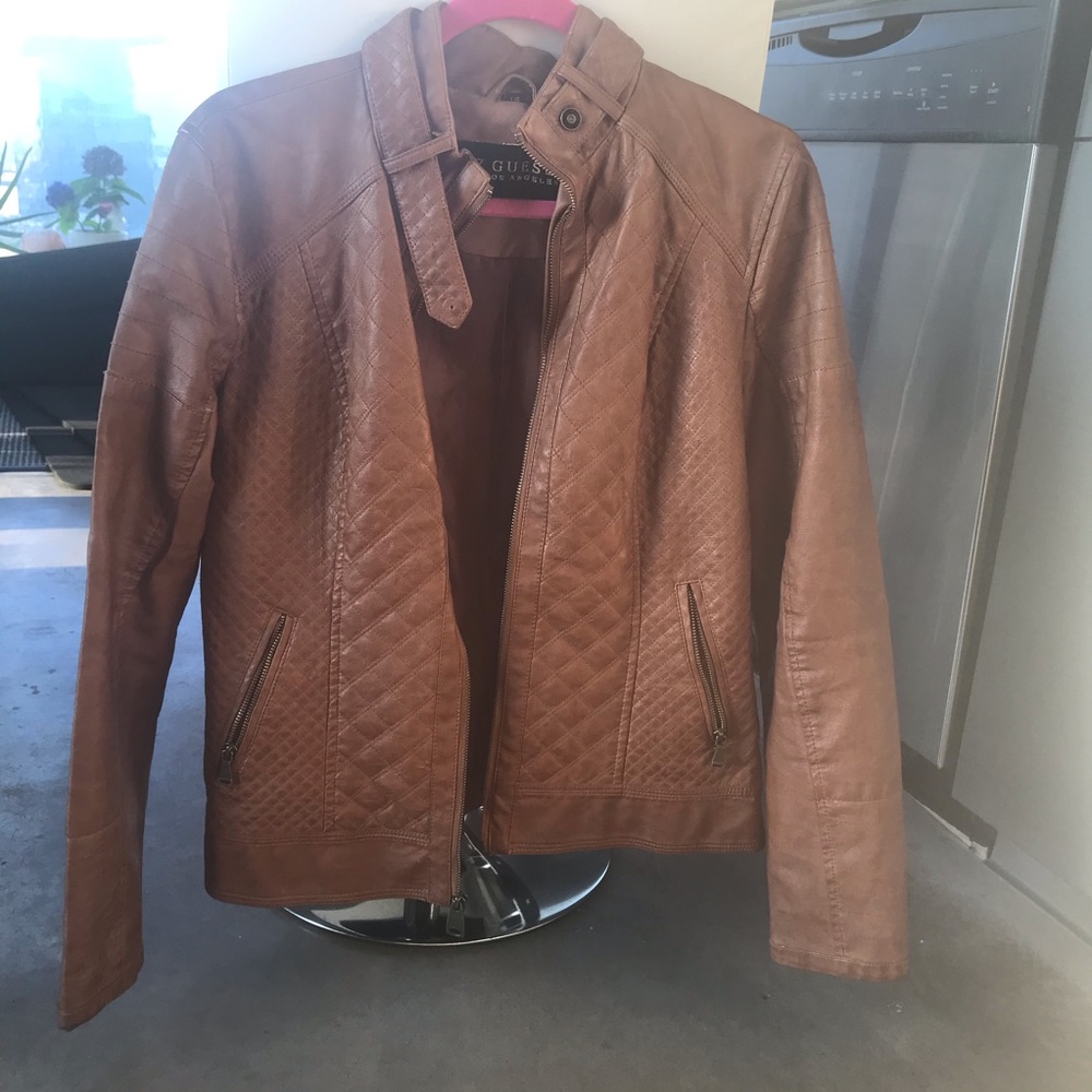 Faux brown leather jacket by Guess